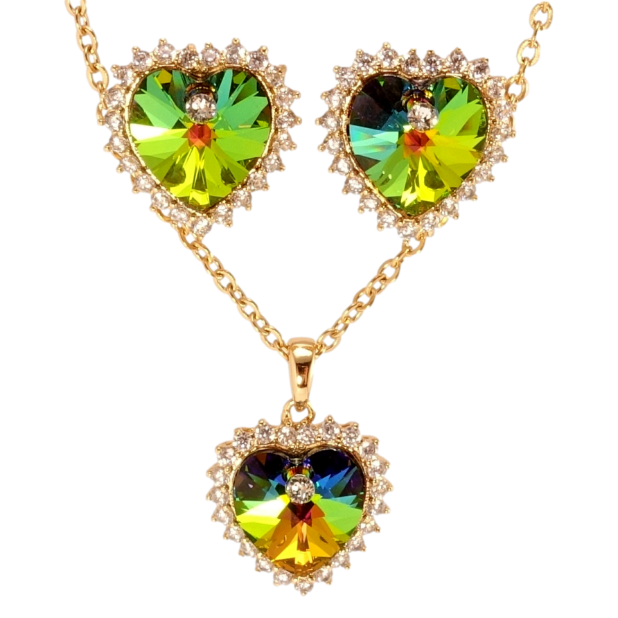 Набір Xuping колір 18K з кр-ми Swarovski Сережки Кулон на ланцюжку Сердечки Vitrail Medium довжина 40-45см фото №1