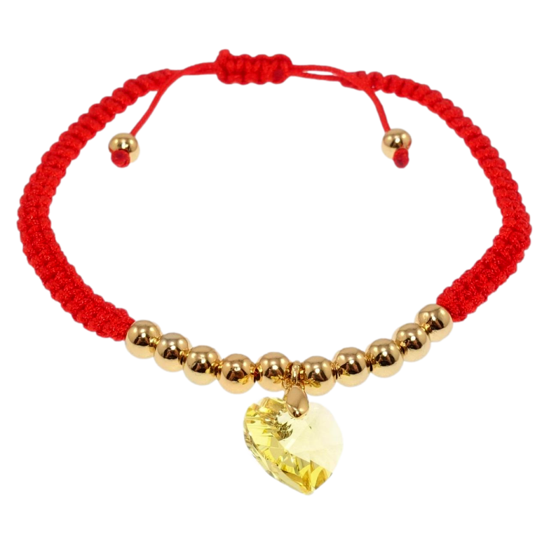 Браслет Xuping QQMM колір 18K з кр-ми Swarovski Червоний шнур із жовтим серцем на затяжці 16-22см х 5мм фото №1