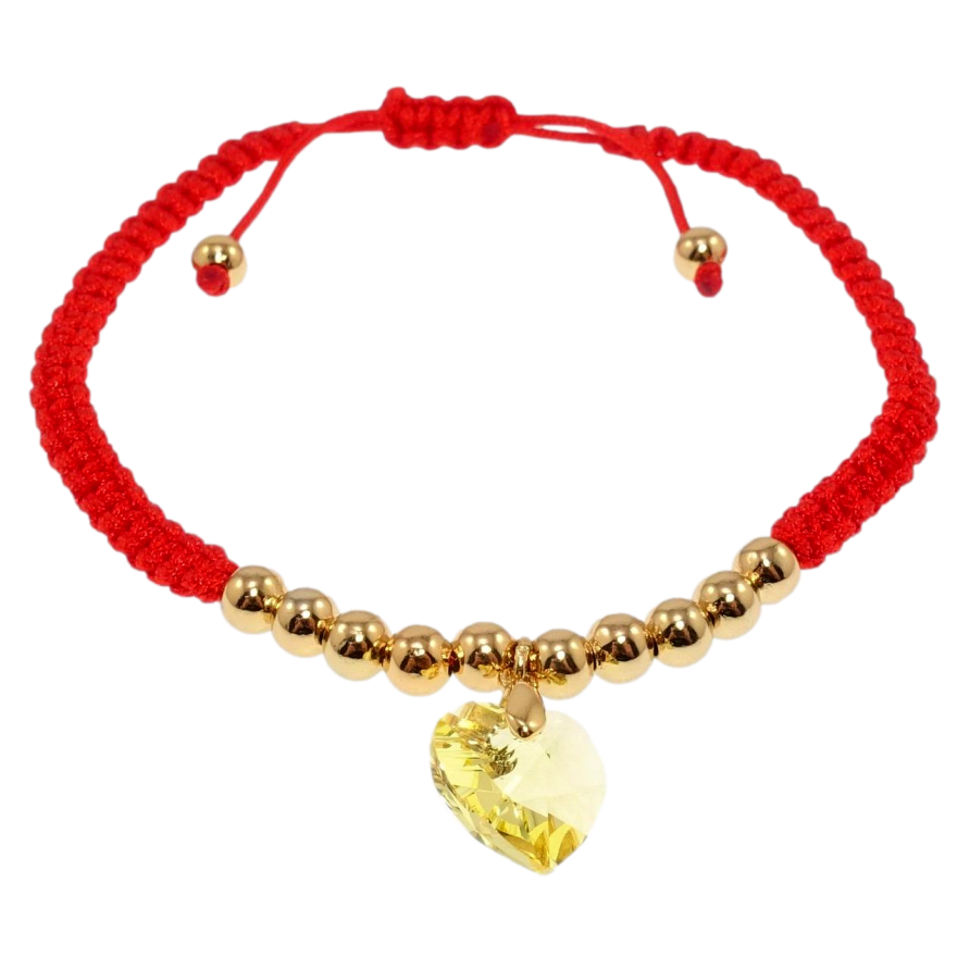 Браслет Xuping QQMM колір 18K з кр-ми Swarovski Червоний шнур із жовтим серцем на затяжці 16-22см х 5мм фото №1