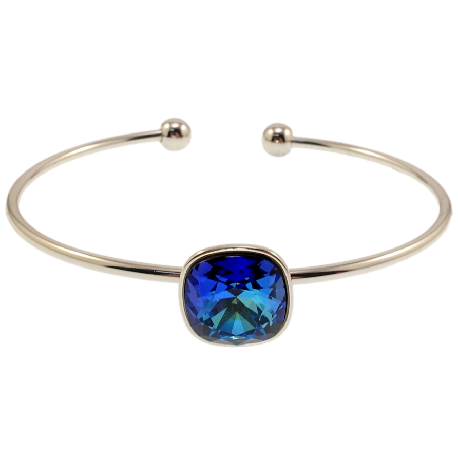 Браслет Xuping цвет Родий с кр-ми Swarovski Кристалл Capri Blue, 14х14мм ø 6см фото №1