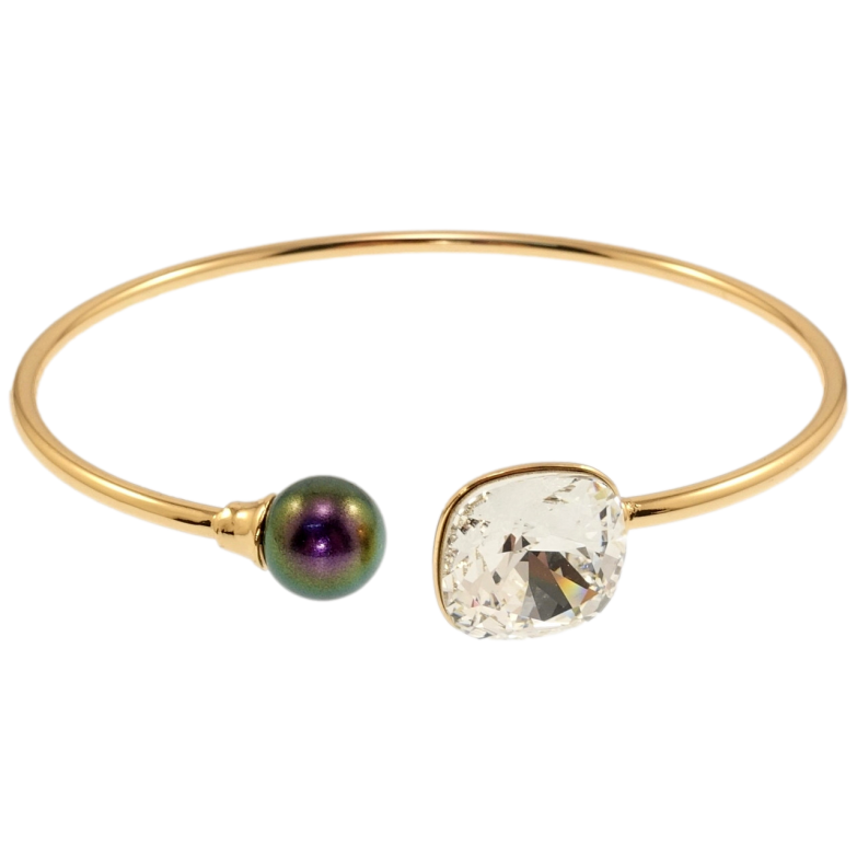 Браслет Xuping цвет 18K с кр-ми Swarovski Черная жемчужина с кристаллом Clear ø 6см фото №1