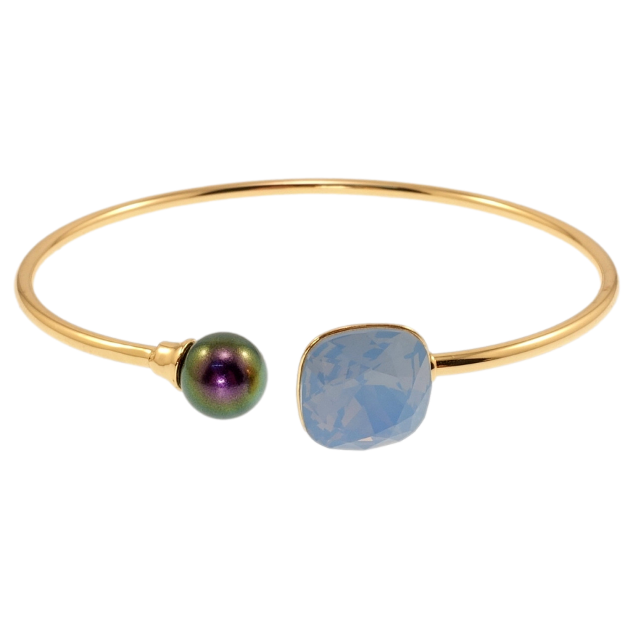 Браслет Xuping цвет 18K с кр-ми Swarovski Черная жемчужина с кристаллом Air Blue Opal ø 6см фото №1