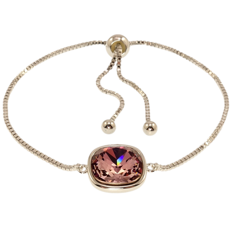 Браслет Xuping колір Родій з кр-ми Swarovski Ланцюжок зі вставкою кр-лл Antique Pink, 9х9мм на бігунці 12-25см х 2мм фото №2