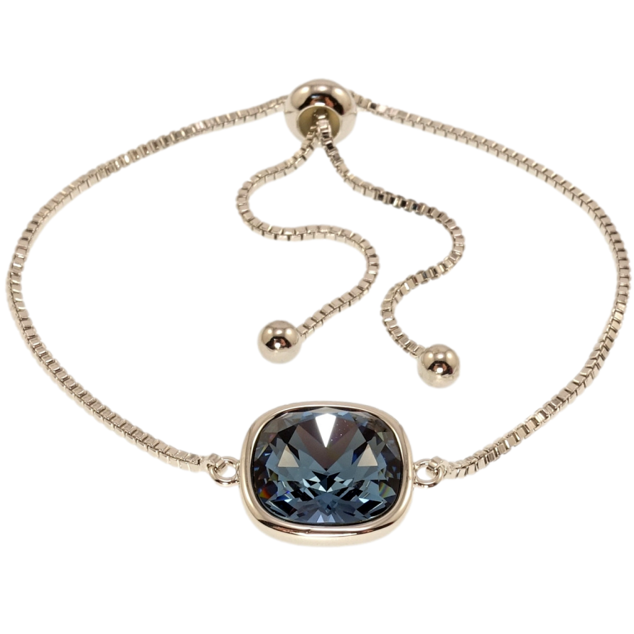 Браслет Xuping колір Родій з кр-ми Swarovski Ланцюжок зі вставкою кр-лл Montana, 9х9мм на бігунці 12-25см х 2мм фото №1