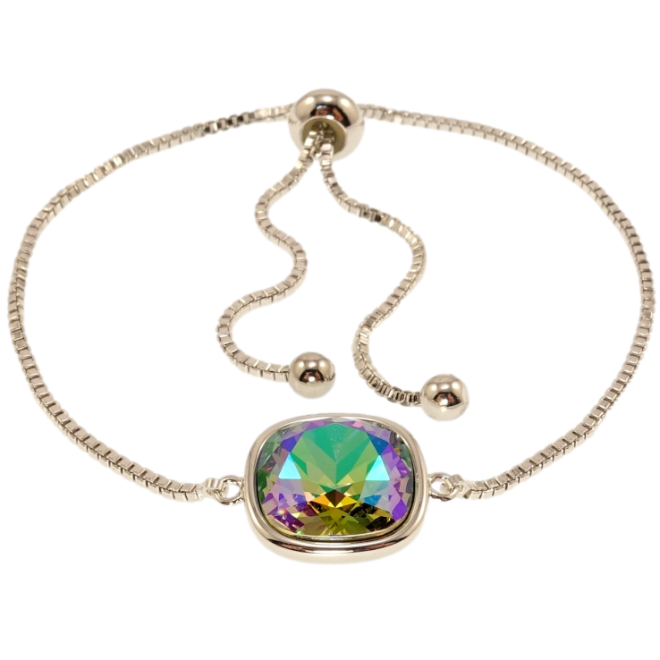 Браслет Xuping колір Родій з кр-ми Swarovski Ланцюжок зі вставкою кр-лл Peridot Shimmer, 9х9мм на бігунці 12-25см х фото №3