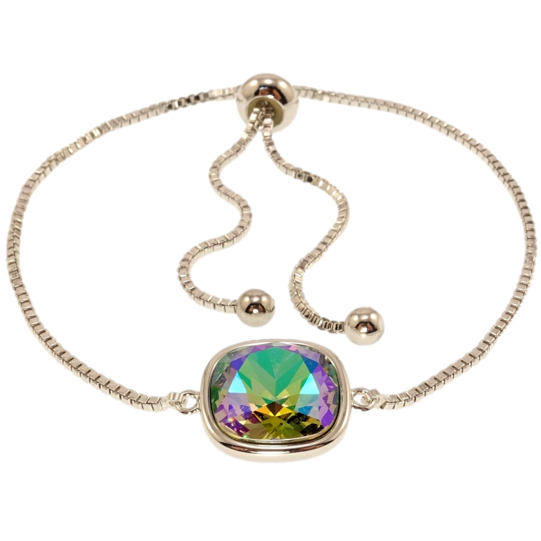 Браслет Xuping колір Родій з кр-ми Swarovski Ланцюжок зі вставкою кр-лл Peridot Shimmer, 9х9мм на бігунці 12-25см х фото №1