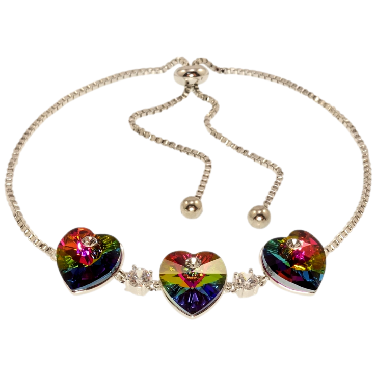 Браслет Xuping колір Родій з кр-ми Swarovski Три серця Vitrail Medium на ланцюжку на бігунці 12-28см х 2мм фото №20