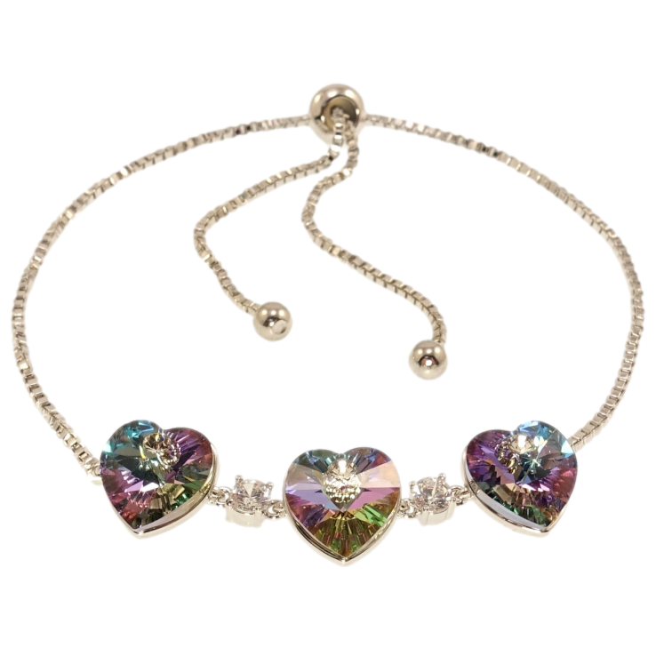 Браслет Xuping колір Родій з кр-ми Swarovski Три серця Paradise Shine на ланцюжку на бігунці 12-28см х 2мм фото №5