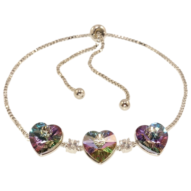 Браслет Xuping колір Родій з кр-ми Swarovski Три серця Paradise Shine на ланцюжку на бігунці 12-28см х 2мм фото №1