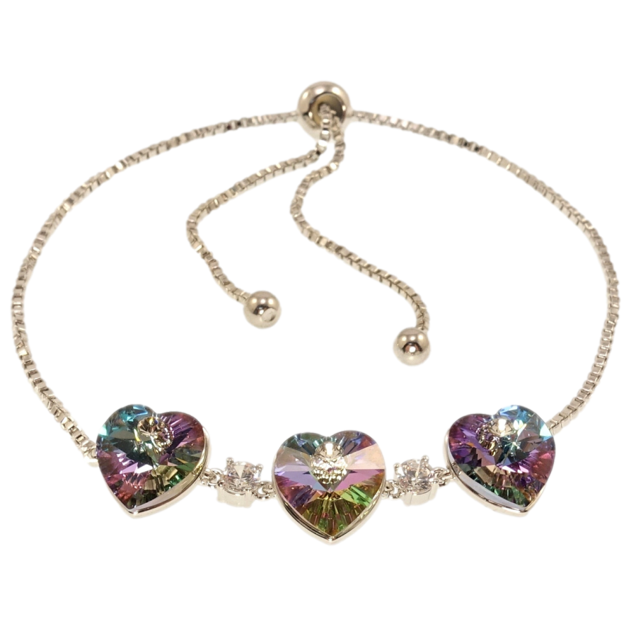 Браслет Xuping колір Родій з кр-ми Swarovski Три серця Paradise Shine на ланцюжку на бігунці 12-28см х 2мм фото №1