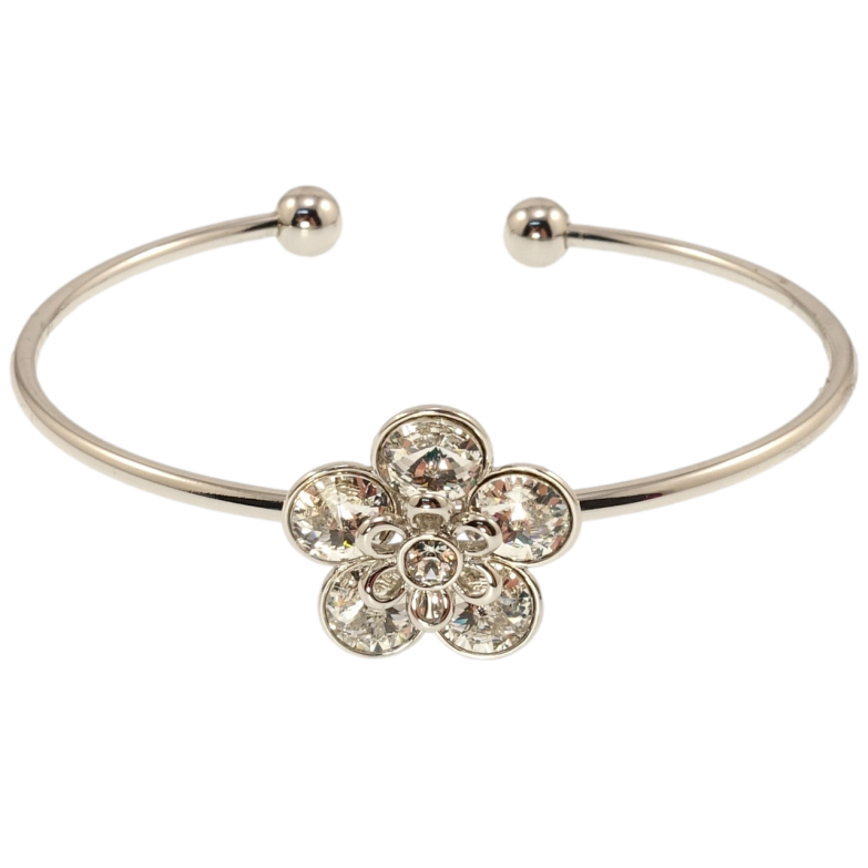 Браслет Xuping колір Родій з кр-ми Swarovski Квітка кристали Clear ø 5,5см фото №1