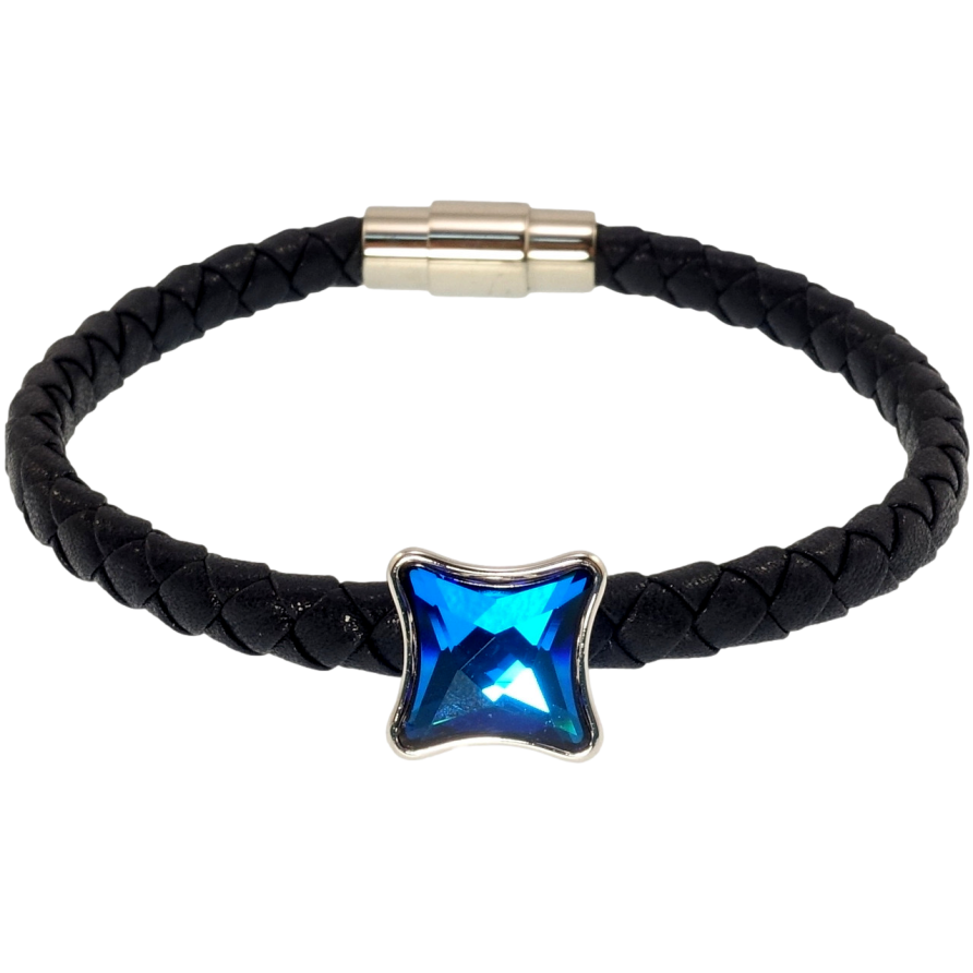 Браслет Xuping колір Родій із кристалами Swarovski Шкіряний синій шнур магнітна застібка Capri Blue довжина 18,5см х фото №1