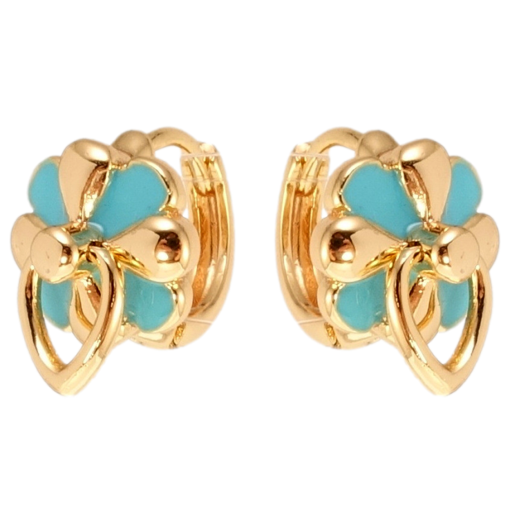 Серьги Xuping M&L Цвет 18K колечки Цветочки с голубой эмалью фото №12