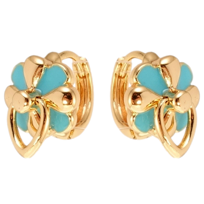 Серьги Xuping M&L Цвет 18K колечки Цветочки с голубой эмалью фото №1