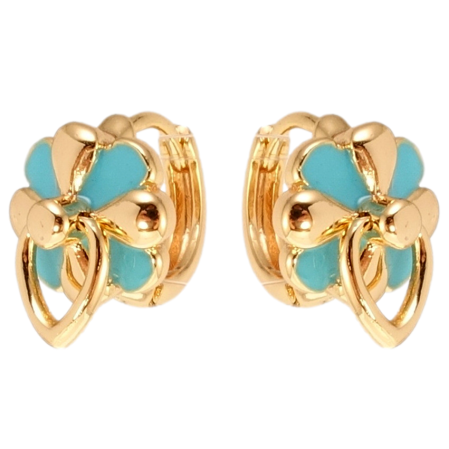 Серьги Xuping M&L Цвет 18K колечки Цветочки с голубой эмалью фото №1