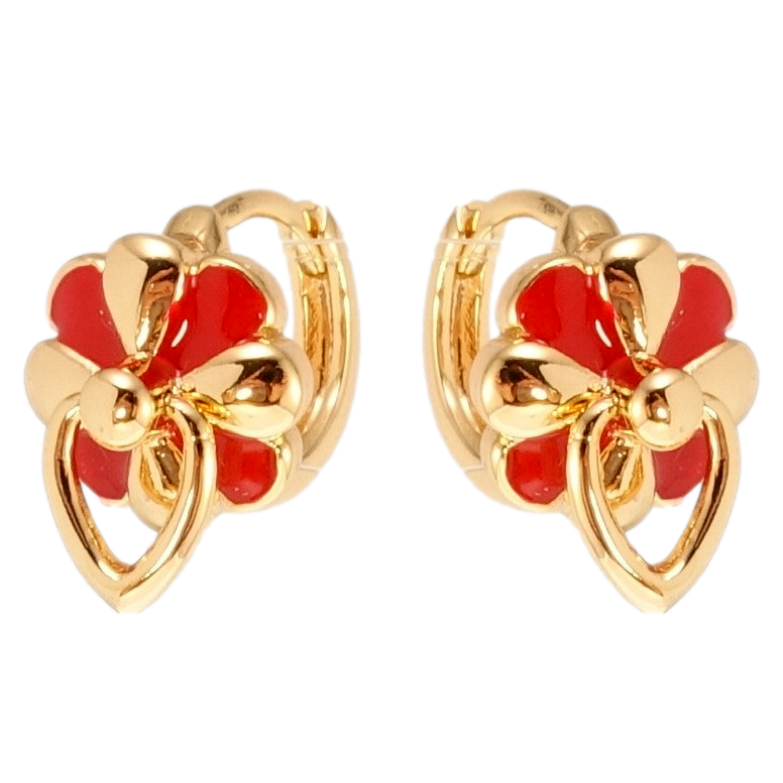 Серьги Xuping M&L Цвет 18K колечки Цветочки с красной эмалью фото №1