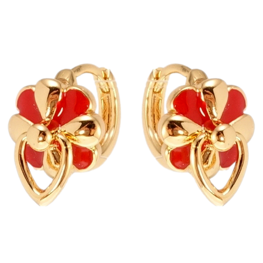 Серьги Xuping M&L Цвет 18K колечки Цветочки с красной эмалью фото №1