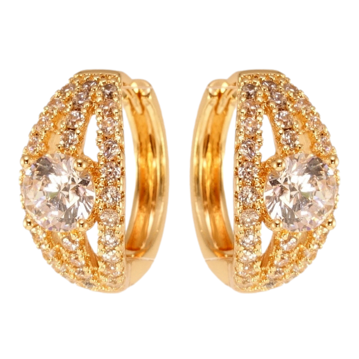 Серьги Xuping M&L Цвет 18K колечки Дорожки циркония с крупным фианитом фото №16