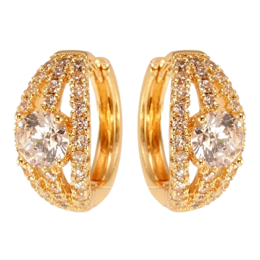 Серьги Xuping M&L Цвет 18K колечки Дорожки циркония с крупным фианитом фото №1