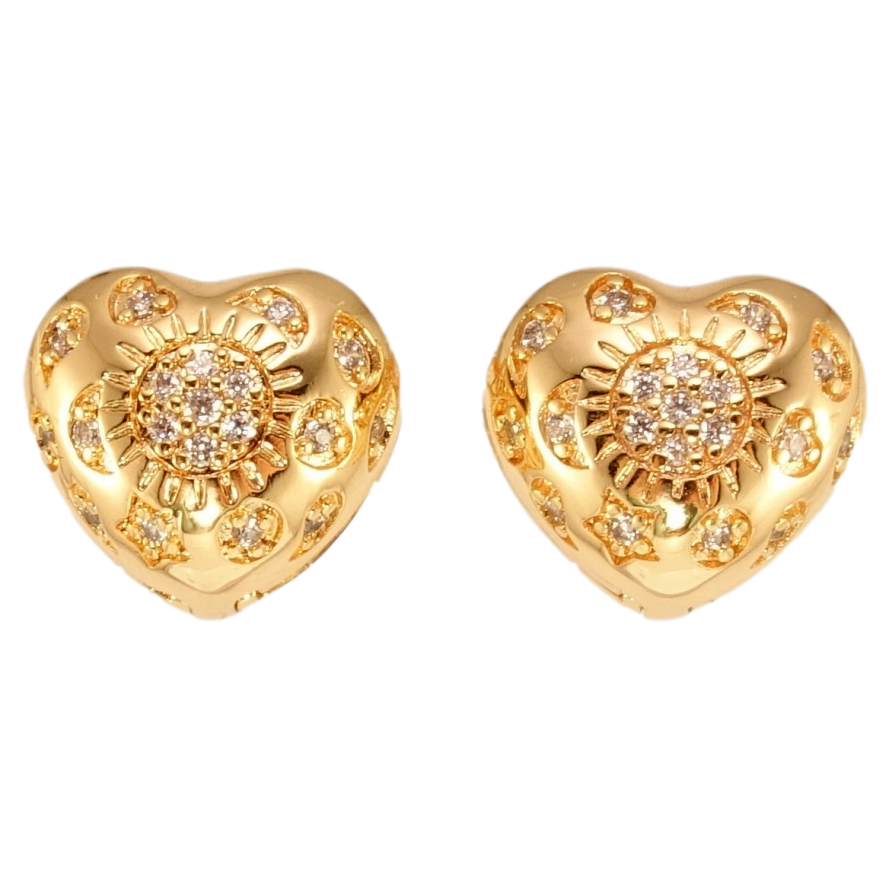 Серьги Xuping M&L Цвет 18K колечки Объемные сердечки с цирконием узор на одну сторону фото №1