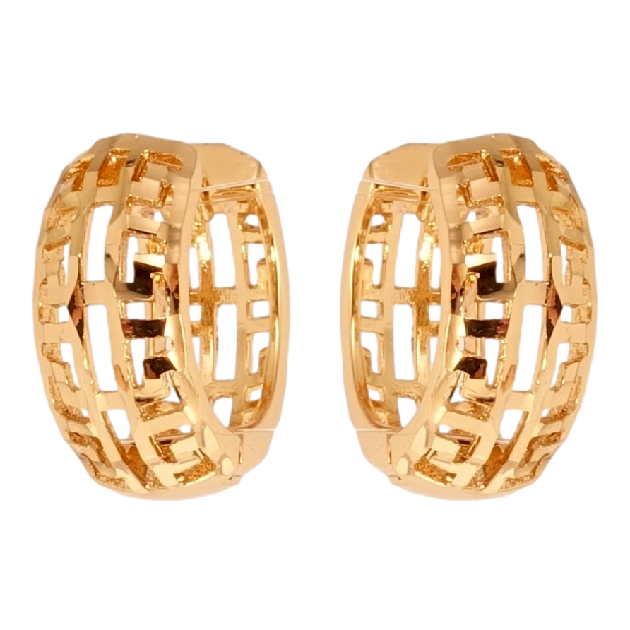 Серьги Xuping Позолота 18K колечки Меандровый резной орнамент фото №1
