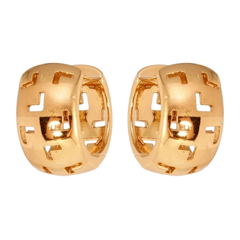 Сережки Xuping Позолота 18K колечка Широкі з вирізами та напиленням фото №1