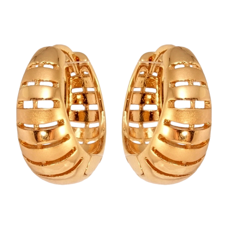 Серьги Xuping Позолота 18K колечки Объемные колечки с полосатым резным узором фото №2