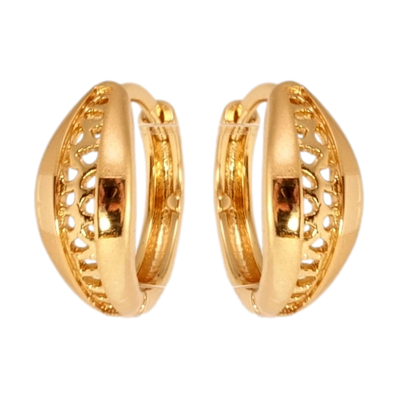 Серьги Xuping Позолота 18K колечки Листики с резным узором и напылением фото №2