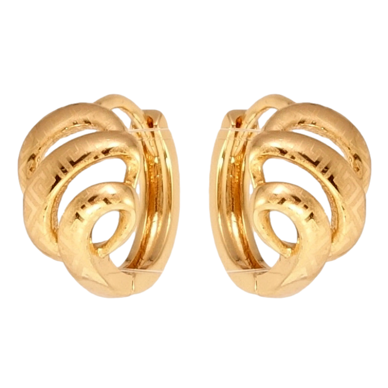 Сережки Xuping Позолота 18K колечка Завитки з меандровим орнаментом напиленням фото №2