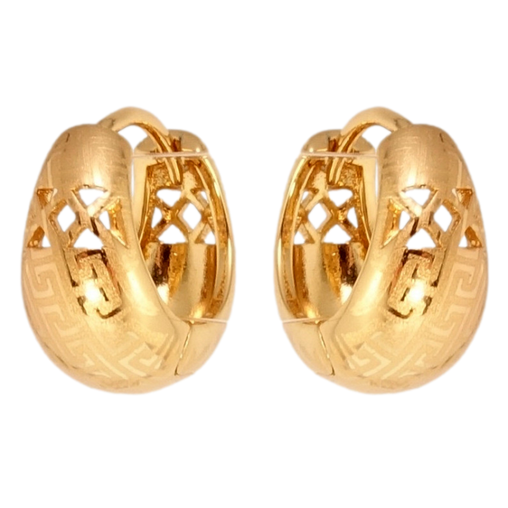 Серьги Xuping Позолота 18K колечки Корзинки с резным узором  и меандровым орнаментом напылением фото №14