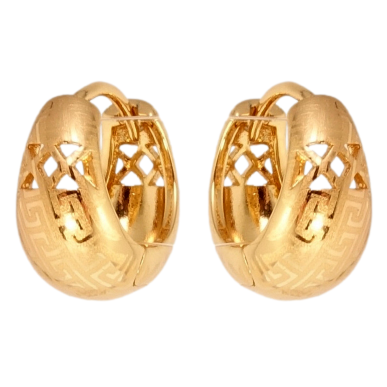 Серьги Xuping Позолота 18K колечки Корзинки с резным узором  и меандровым орнаментом напылением фото №1