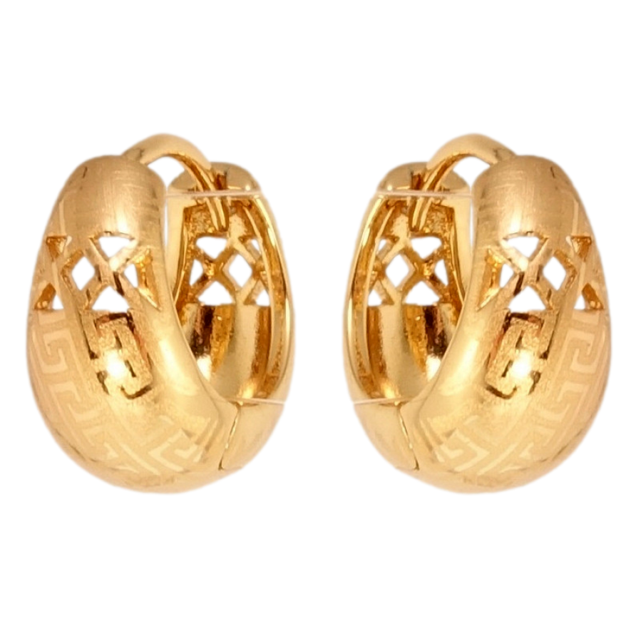 Серьги Xuping Позолота 18K колечки Корзинки с резным узором  и меандровым орнаментом напылением фото №1