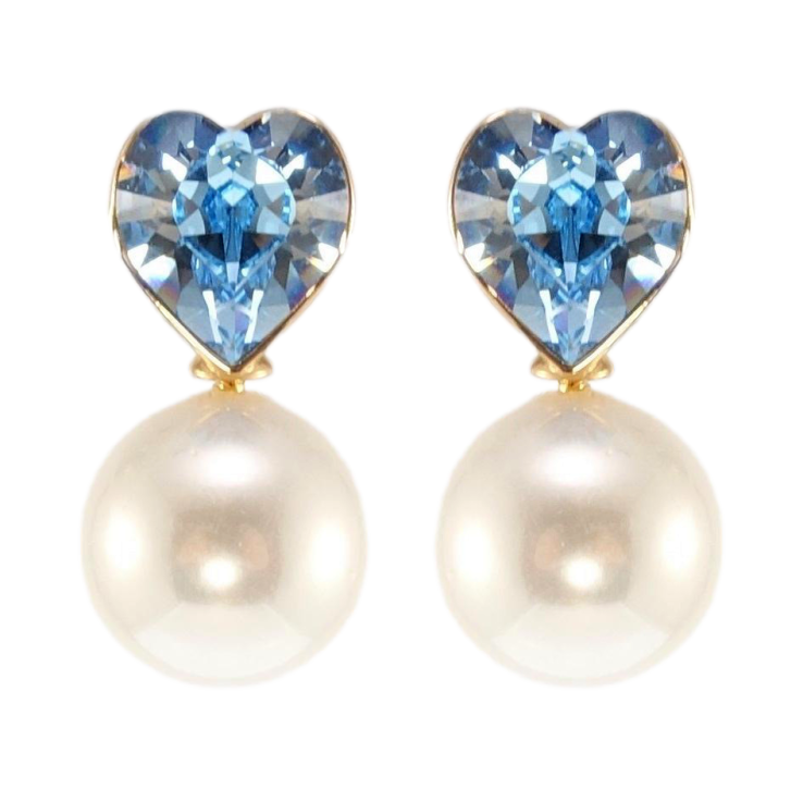 Сережки Xuping колір 18K з кристалами Swarovski пусети Серце Aquamarine з перлиною фото №14