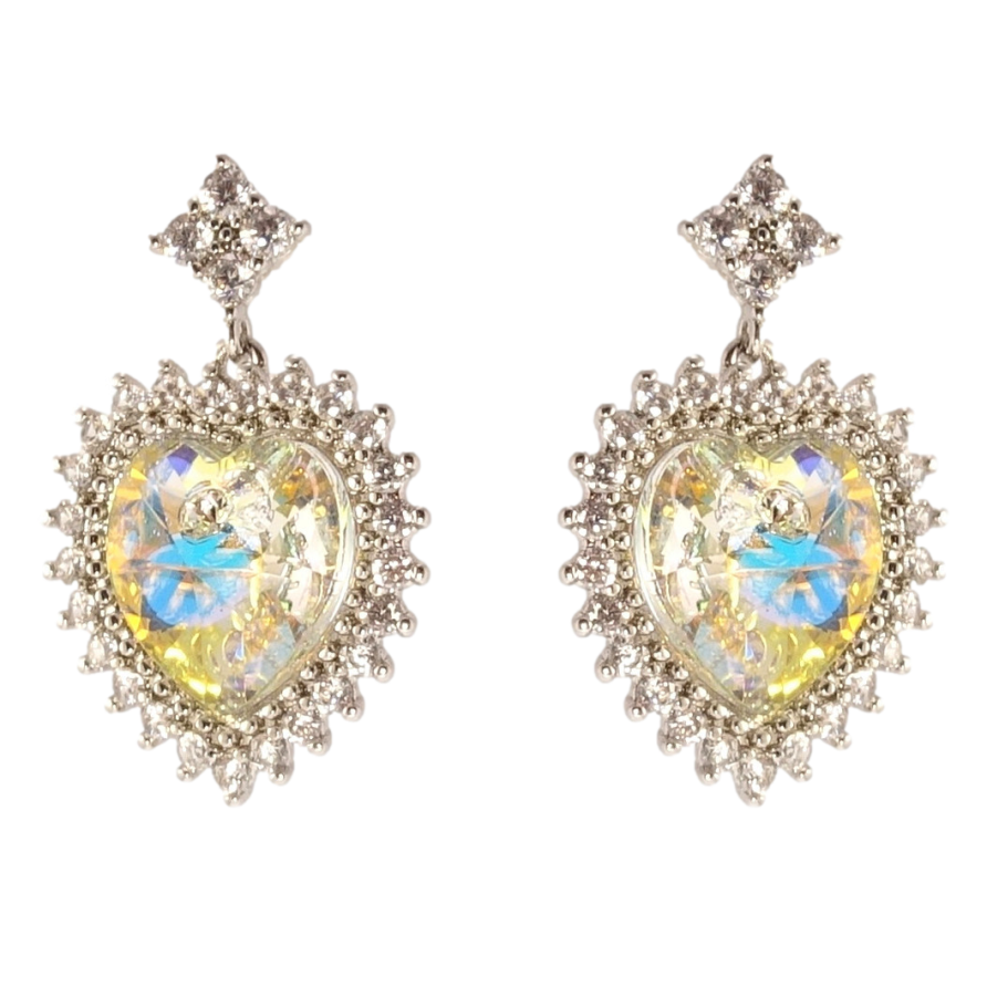 Сережки Xuping колір Родій з кристалами Swarovski пусети Сердечки Shimmer в обрамленні кристалів фото №1