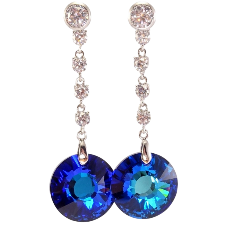 Сережки Xuping колір Родій з кристалами Swarovski пусети Кристали Capri Blue фото №10