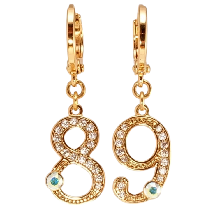 Серьги Xuping цвет 18K с кристаллами Swarovski подвески на колечках Цифры 89 с кристаллами АВ и фото №25