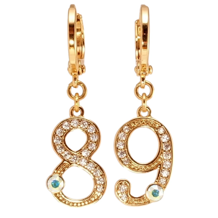 Серьги Xuping цвет 18K с кристаллами Swarovski подвески на колечках Цифры 89 с кристаллами АВ и фото №1