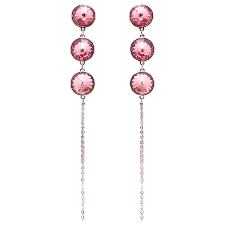 Сережки Xuping колір Родій з кристалами Swarovski пусети Кристали Rose на ланцюжку фото №1