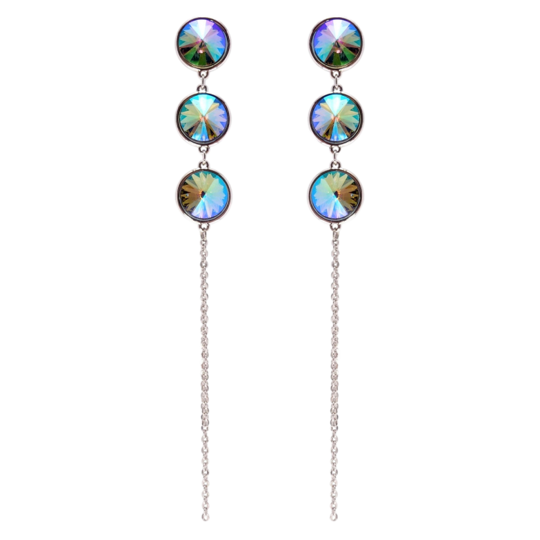 Серьги Xuping цвет Родий с кристаллами Swarovski пусеты Кристаллы Paradise Shine на цепочке фото №10