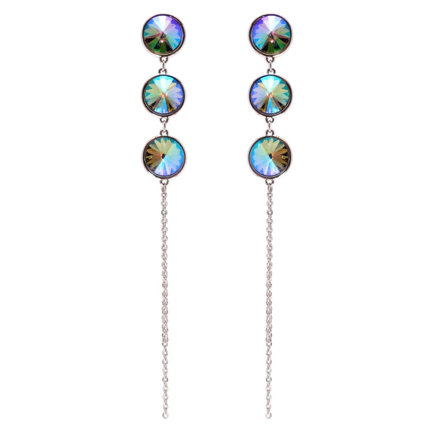 Сережки Xuping колір Родій з кристалами Swarovski пусети Кристали Paradise Shine на ланцюжку фото №1