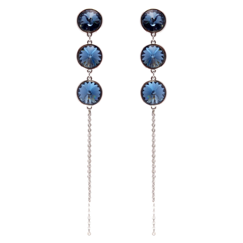 Серьги Xuping цвет Родий с кристаллами Swarovski пусеты Кристаллы Montana на цепочке фото №1