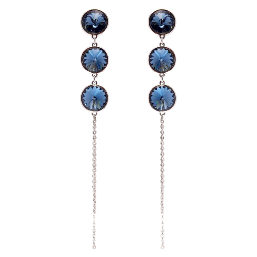 Серьги Xuping цвет Родий с кристаллами Swarovski пусеты Кристаллы Montana на цепочке фото №1