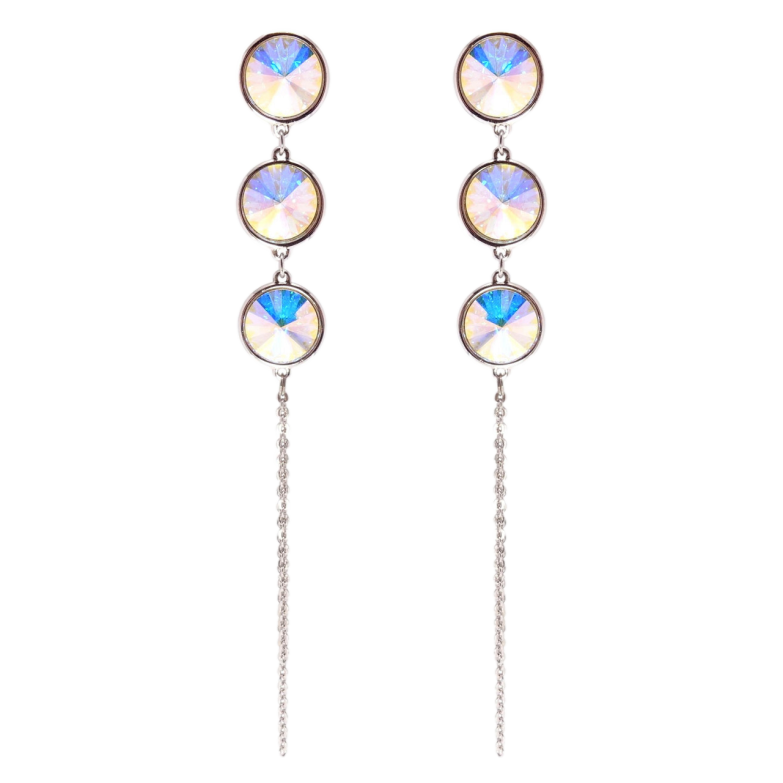 Серьги Xuping цвет Родий с кристаллами Swarovski пусеты Кристаллы АВ на цепочке фото №1