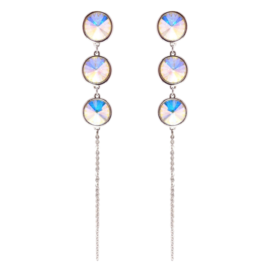 Сережки Xuping колір Родій з кристалами Swarovski пусети Кристали АВ на ланцюжку фото №1