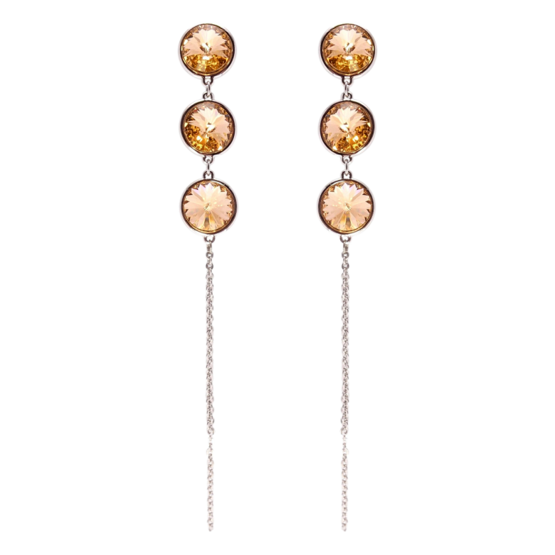 Сережки Xuping колір Родій з кристалами Swarovski пусети Кристали Copper на ланцюжку фото №1