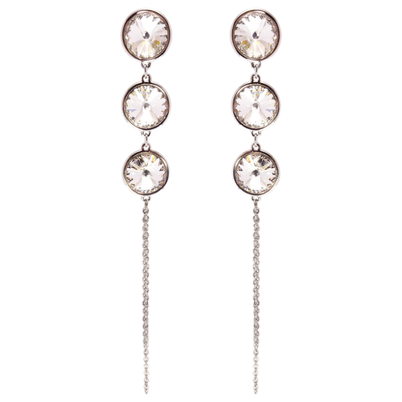 Серьги Xuping цвет Родий с кристаллами Swarovski пусеты Кристаллы Moonlightr на цепочке фото №6