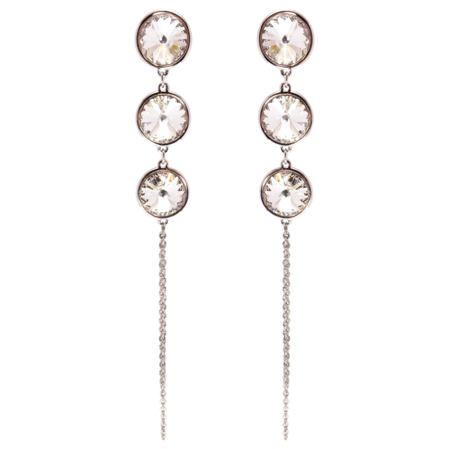 Сережки Xuping колір Родій з кристалами Swarovski пусети Кристали Moonlightr на ланцюжку фото №1