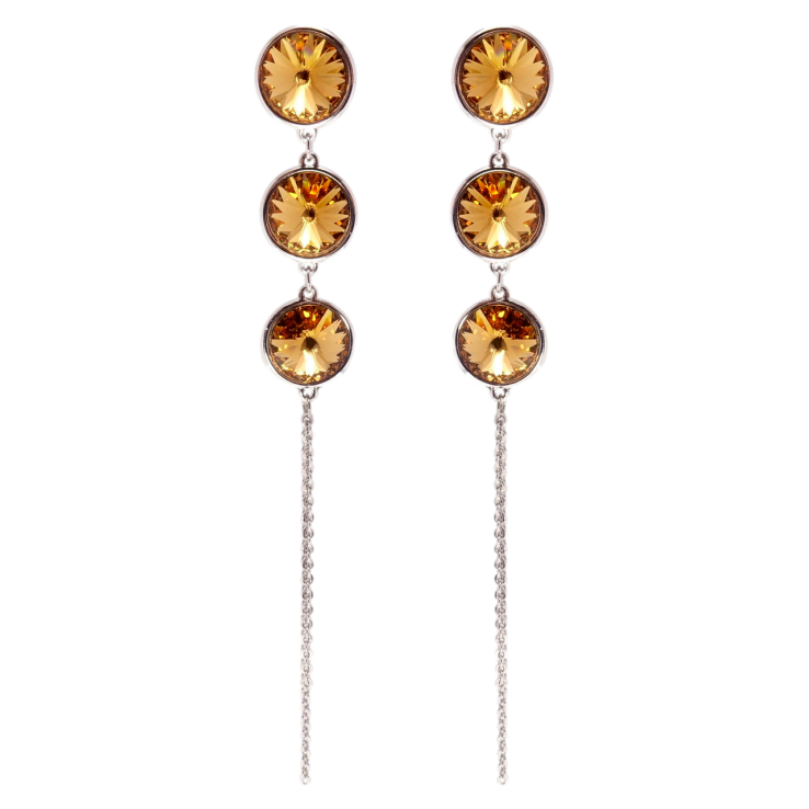 Сережки Xuping колір Родій з кристалами Swarovski пусети Кристали Topaz на ланцюжку фото №24