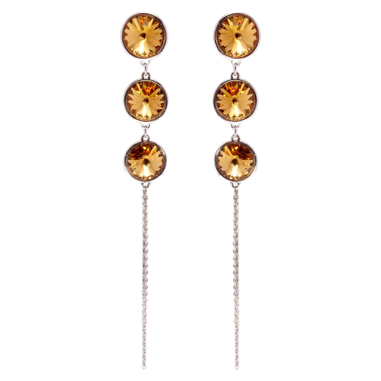 Серьги Xuping цвет Родий с кристаллами Swarovski пусеты Кристаллы Topaz на цепочке фото №2