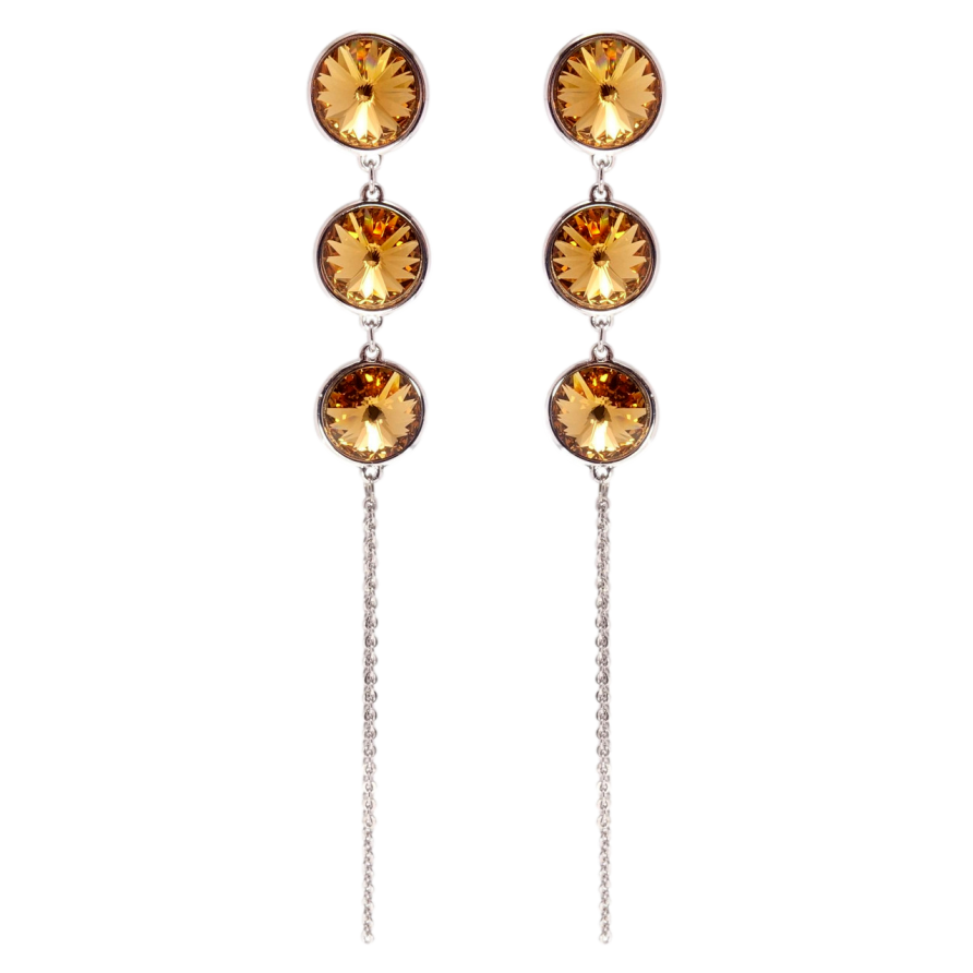 Сережки Xuping колір Родій з кристалами Swarovski пусети Кристали Topaz на ланцюжку фото №1